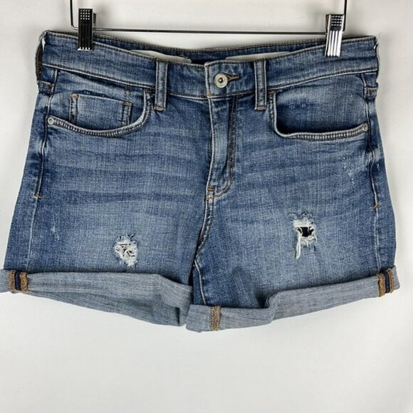 Anthropologie‎ Pilcro Mid Rise Slim Boyfriend Distressed Denim Shorts Size 27 - Picture 3 of 12